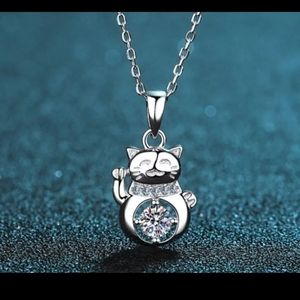 Certified .3 Ct Moissanite Good Luck Cat Pendant Necklace